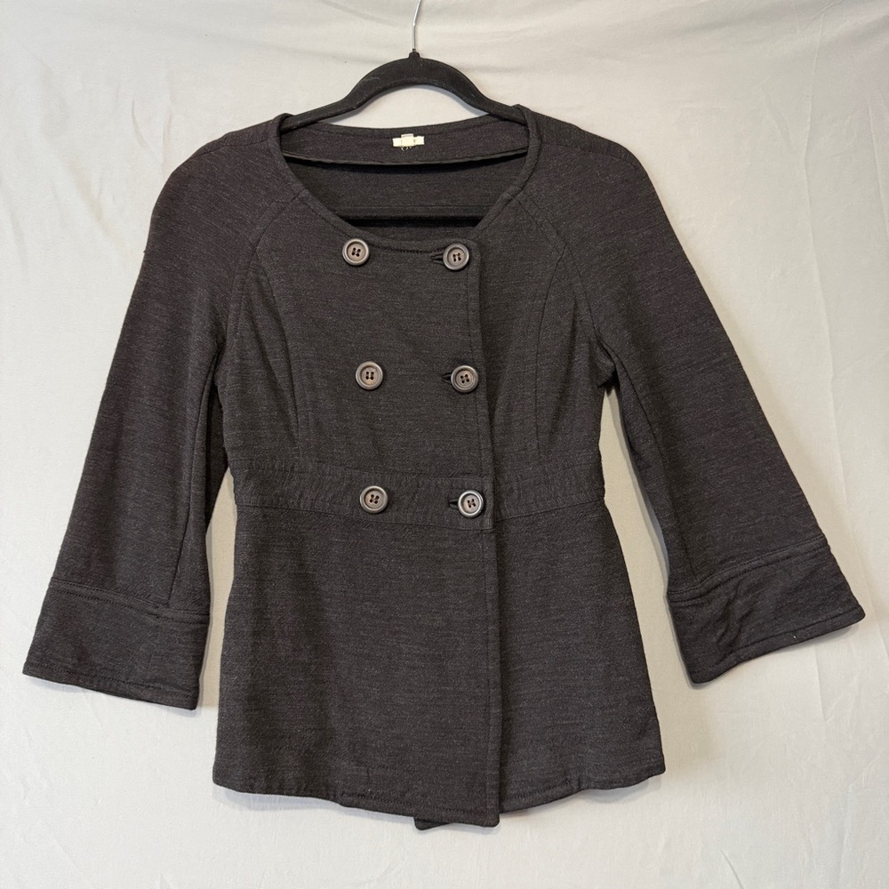 J. Crew Womens Double Breasted Wool Top M Grey 3/4 Flare Sleeve Banded Waist